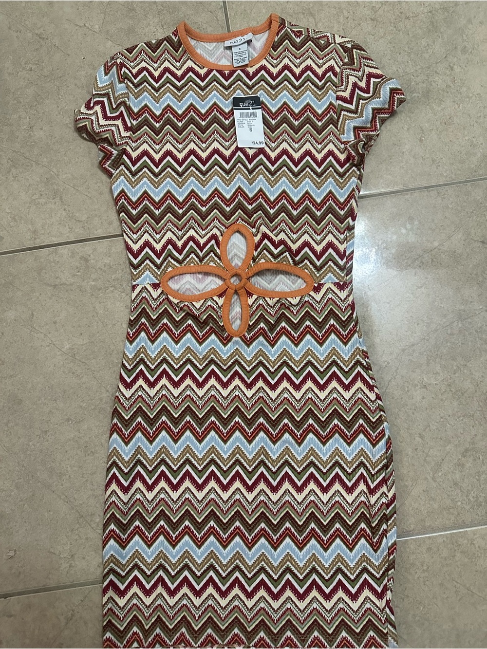 Rue21 Multicolor Chevron Knit Dress with Orange Cutout Detail